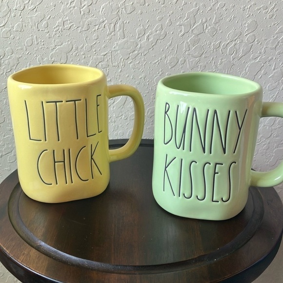 Rae Dunn- Yellow “Little Chick” mug & Mint Green “Bunny Kisses” mug- set of 2 - Picture 1 of 16